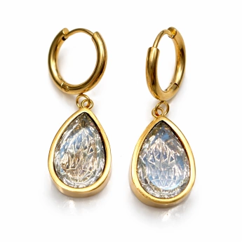 Zlacené ocelové náušnice Kapka s krystaly