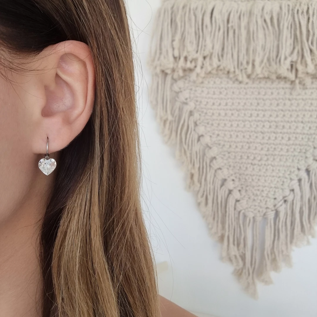 Ocelové náušnice srdce s krystaly Swarovski Crystalia