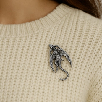 Bižuterní brož Drak – stříbrný antik efekt