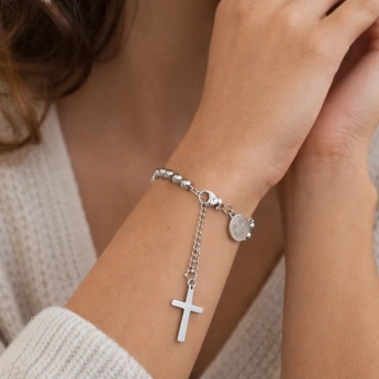 Ocelový růženec – náramek s křížkem
