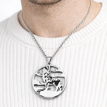 Ocelový přívěsek Vlk – kruhový motiv + řetízek 55 cm ZDARMA