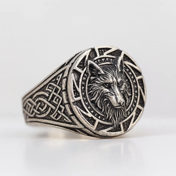 Ocelový masivní prsten vlčí hlava Alesso
