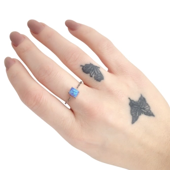 Stříbrný řetízkový prstýnek s opálem obdélník Stanley