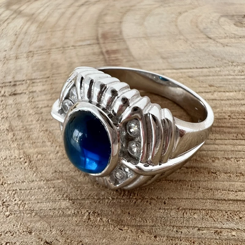 Stříbrný pánský prsten modrý ulexit - kočičí oko, vel. 60
