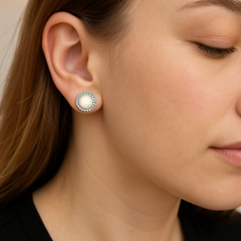 Stříbrné náušnice se zirkonem a perlou Katie