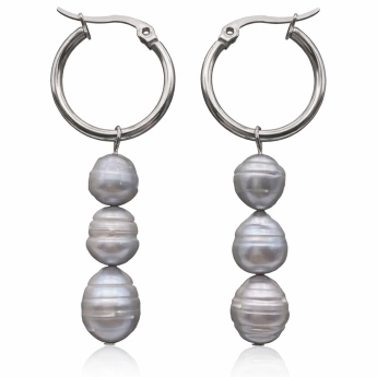 Perlové náušnice s fialovými barokními perlami – ocelové kroužky