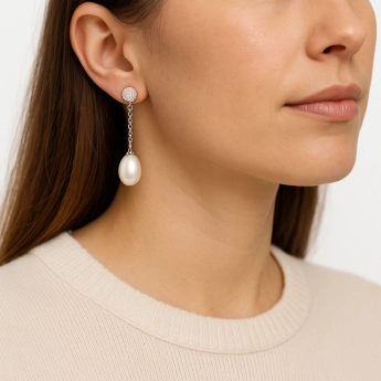 Stříbrné náušnice kulička - bílá perla Leland