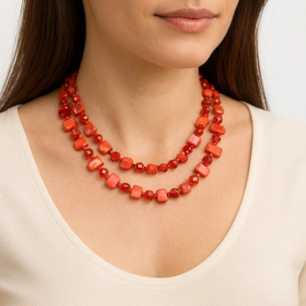 Náhrdelník korálky bordó Walie