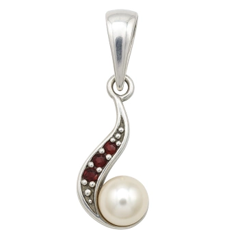 Stříbrný přívěsek s českými granáty a perlou Jolin