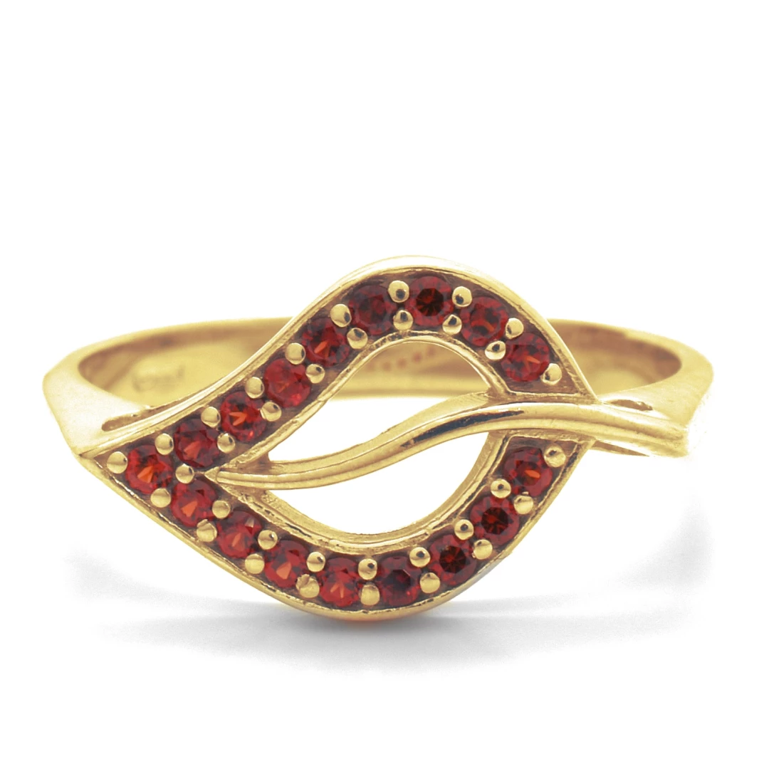 Zlatý prsten s lístkem - český granát