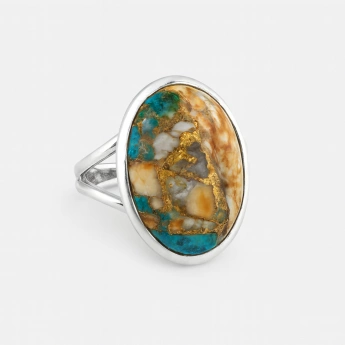 Stříbrný prsten s jaspisem, pyritem a tyrkysem Valerdi