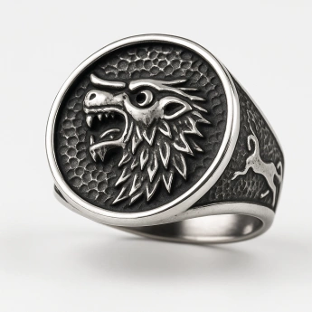 Ocelový prsten masivní vlk Bono