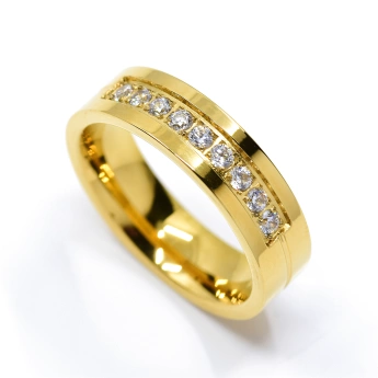 Ocelový snubní prsten zdobený zirkony Moller