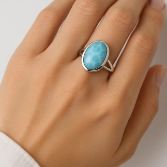 Stříbrný prsten larimar -  extra jakost