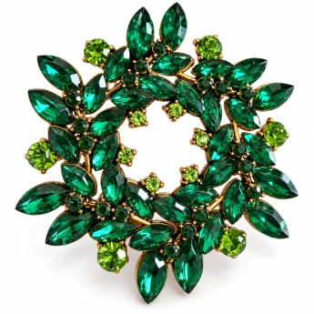 Brož Zelený věnec s krystaly Swarovski