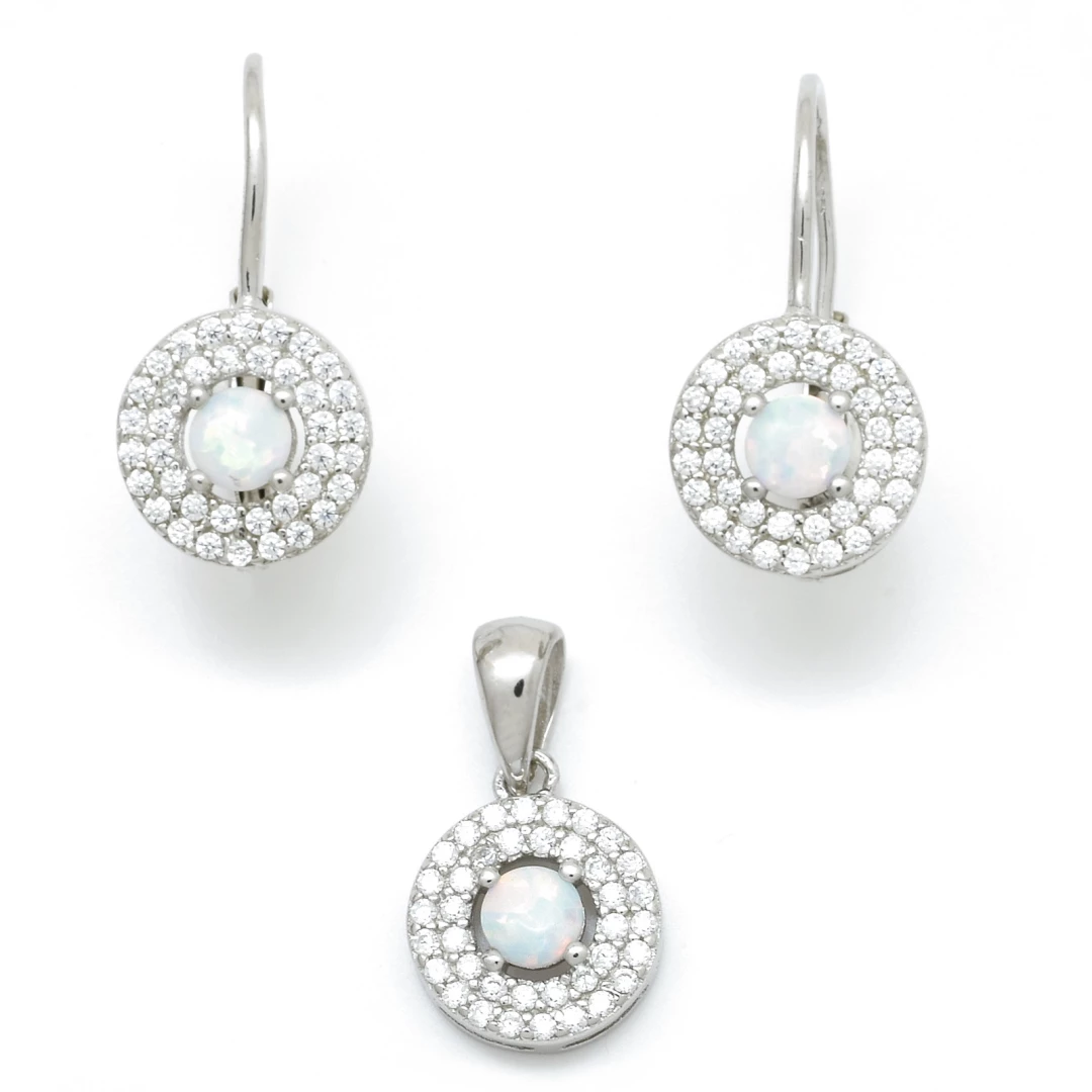 Stříbrná souprava s bílým opálem a zirkony Werto