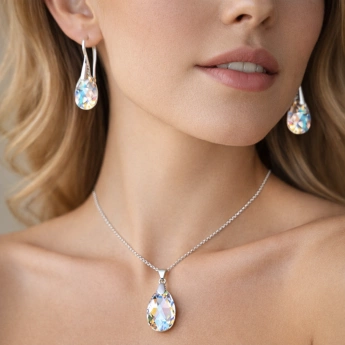 Ocelová souprava Swarovski Crystal AB Gloomy Mist