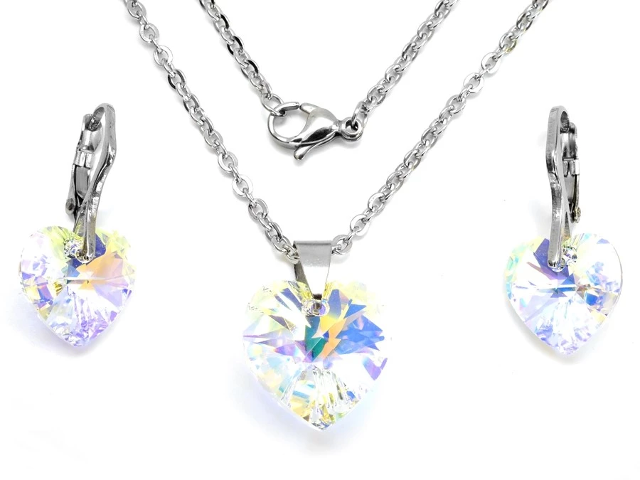 Ocelová souprava srdce Swarovski