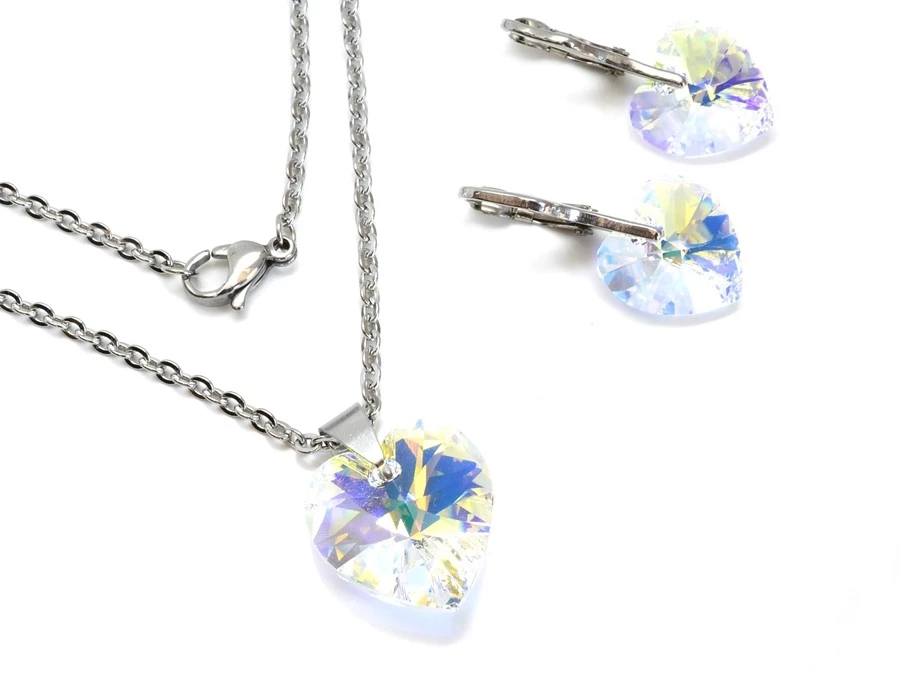 Ocelová souprava srdce Swarovski