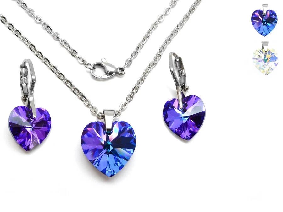 Ocelová souprava srdce Swarovski Heliotrope