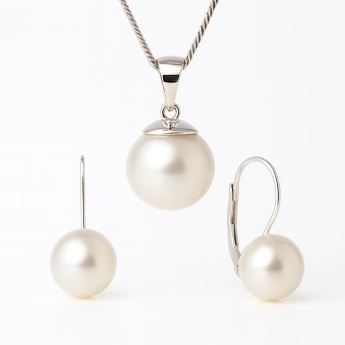 Stříbrná souprava říční perly ploché bílé Melori