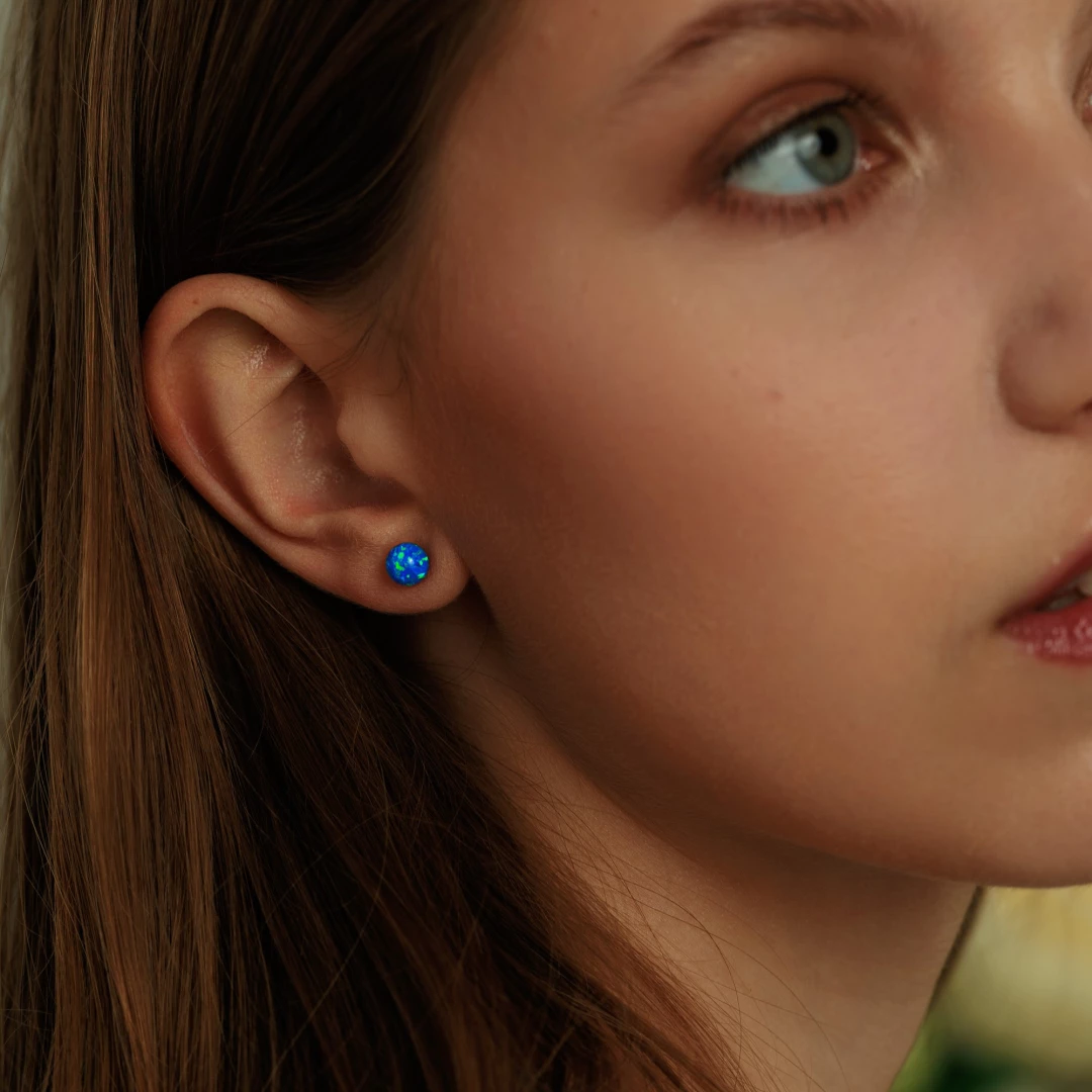 Stříbrné náušnice kulička - bílý, modrý a růžový opál, 6 mm Bonnie