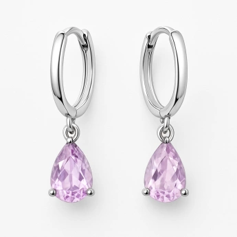 Stříbrné náušnice kapky s růžovým zirkonkem Rosalia