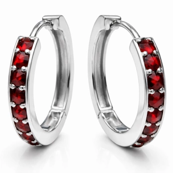 Stříbrné náušnice kruhové český granát Constellation 22 mm