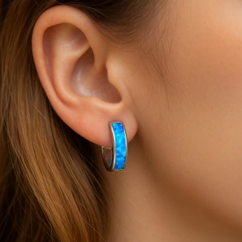 Stříbrné náušnice opál modrý