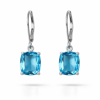 Stříbrné náušnice s modrým kamenem – elegantní obdélník