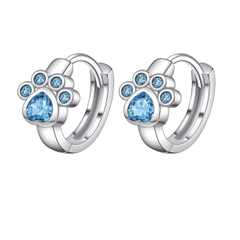 Stříbrné dětské náušnice tlapky s modrými zirkony