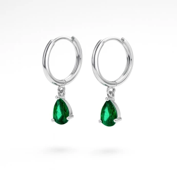 Stříbrné náušnice kapky se zeleným zirkonkem Rosalia