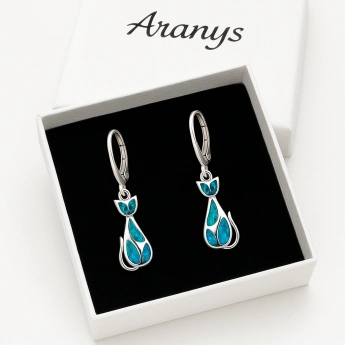 Stříbrné kočičí náušnice s modrým opálem