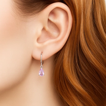 Stříbrné náušnice kapky s růžovým zirkonkem Rosalia