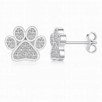 Stříbrné náušnice Tlapka se zirkony – jemný třpyt pro milovníky zvířat