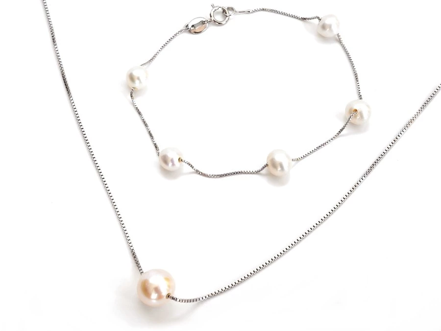 Stříbrný náhrdelník perla - bílá