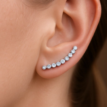 Stříbrné náušnice se zirkony - záušnice Ethereal