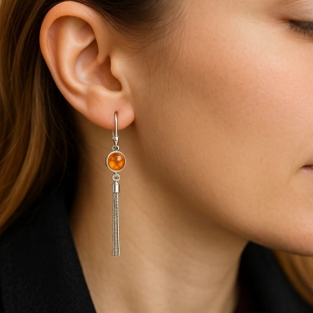 Stříbrné náušnice jantar medový Tangerine