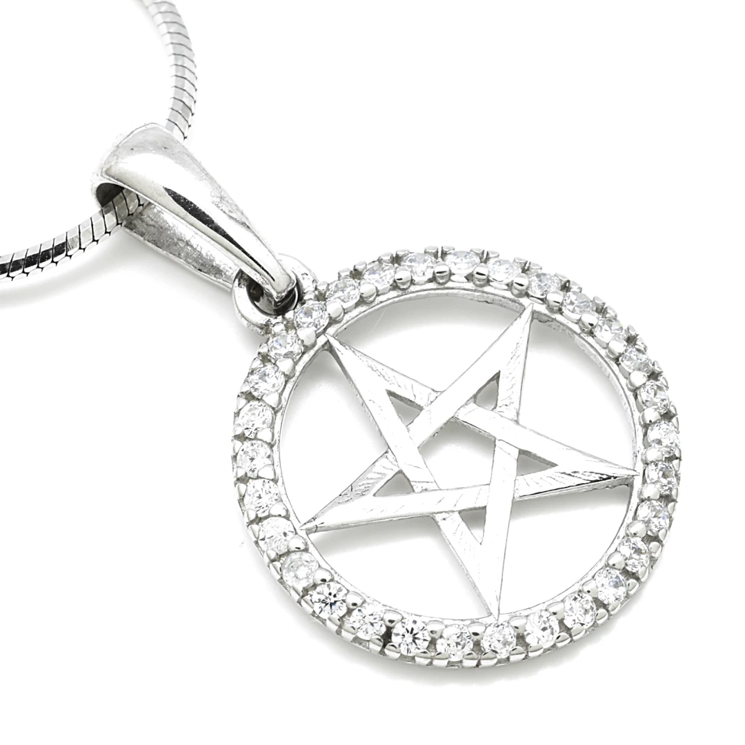 Stříbrný přívěsek se zirkony, pentagram Daimon