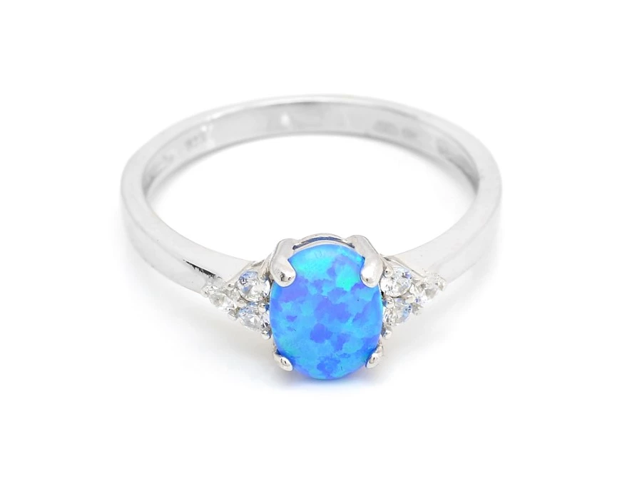 Stříbrný prsten opál modrý 50