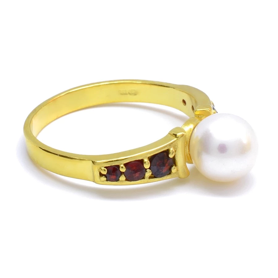 Stříbrný nebo zlacený prsten český granát s perlou