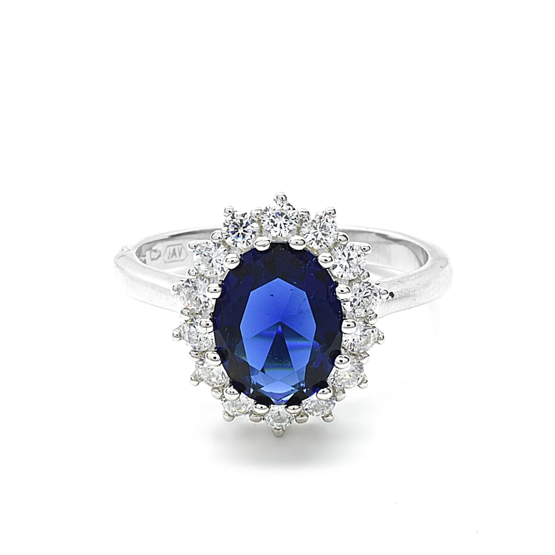 Stříbrný prsten princezny Diany s modrým zirkonem