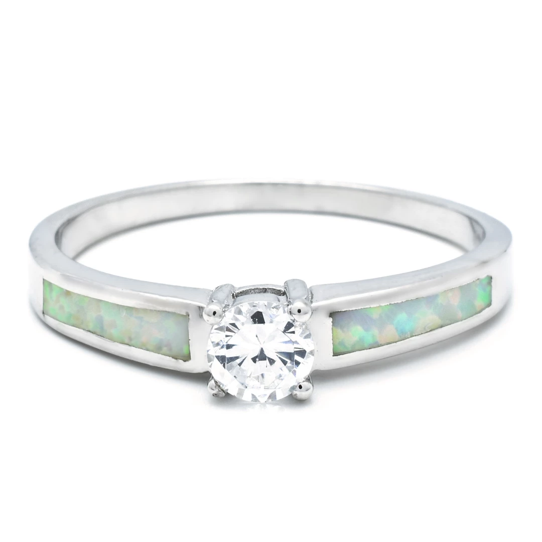 Stříbrný prsten s bílým opálem a zirkonem Harpr