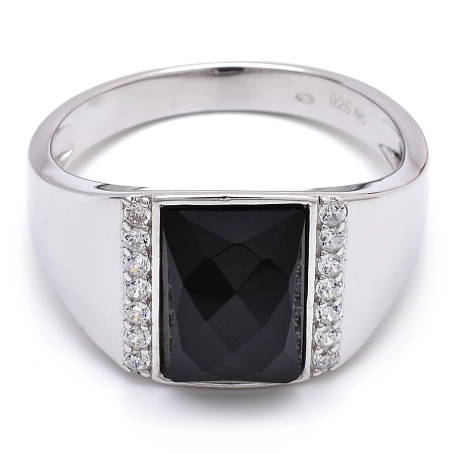 Stříbrný prsten onyx 60
