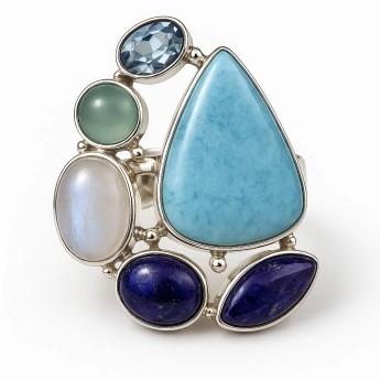 Stříbrný prsten s larimarem a perlou