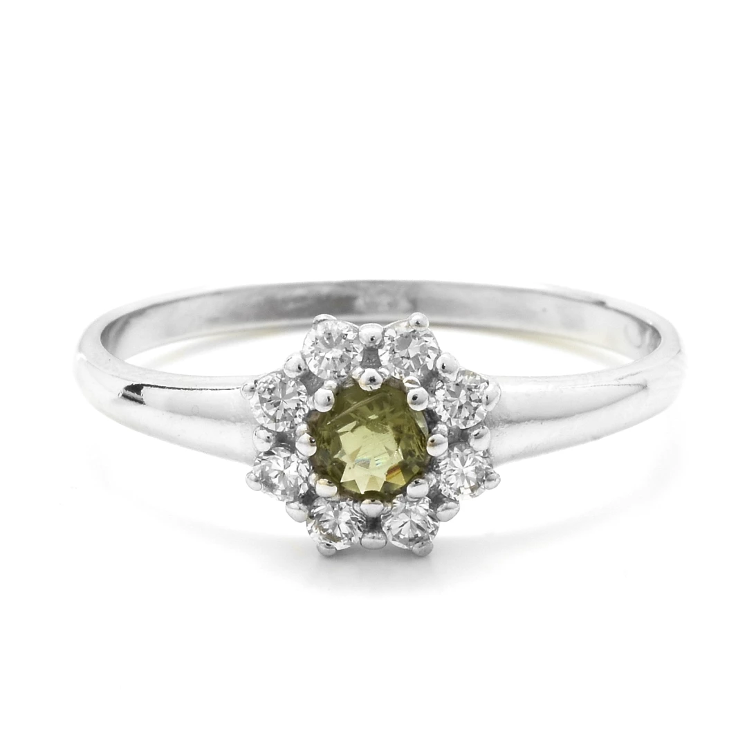 Stříbrný prsten vltavín Molda