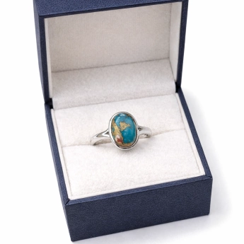Stříbrný prsten s přírodním tyrkysem a pyritem
