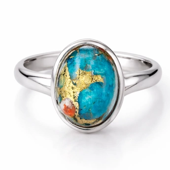 Stříbrný prsten s přírodním tyrkysem a pyritem