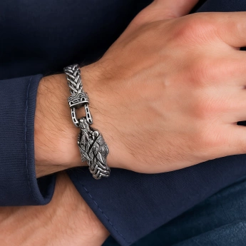 Vikinský pánský náramek s vlčí hlavou z nerezové oceli