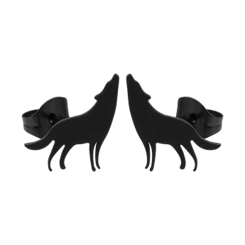 Černé ocelové náušnice vlci Wolves